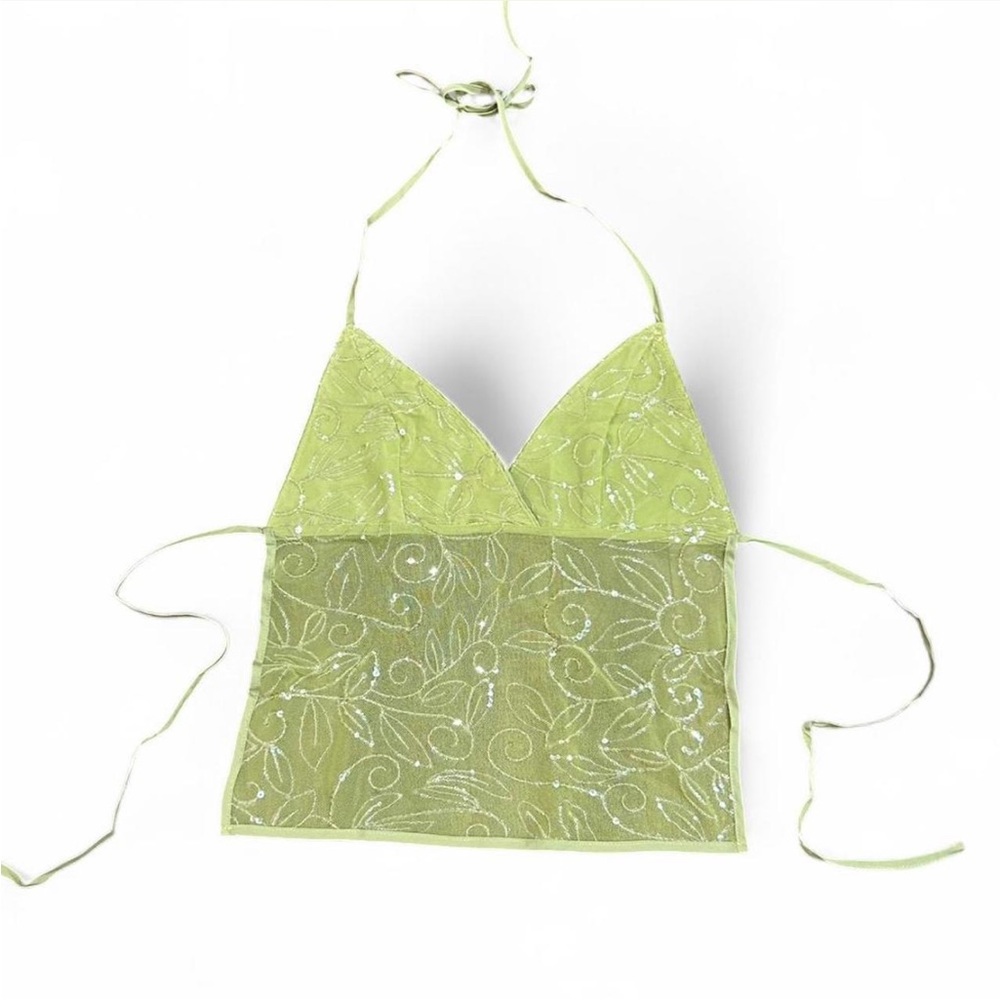 Sheer Embroidered Halter Top in Light Green